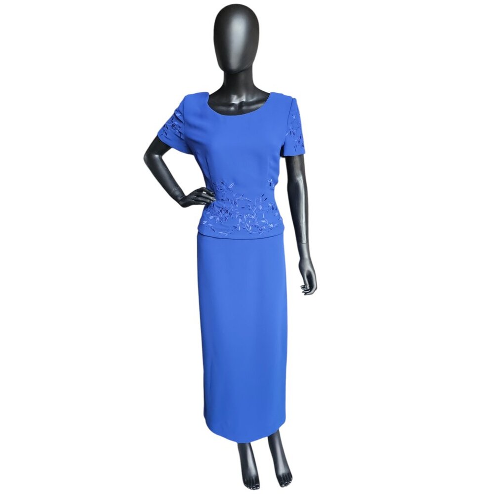 Royal Blue Embroidered Cap Sleeve Sheath Formal Dress - Donna Morgan